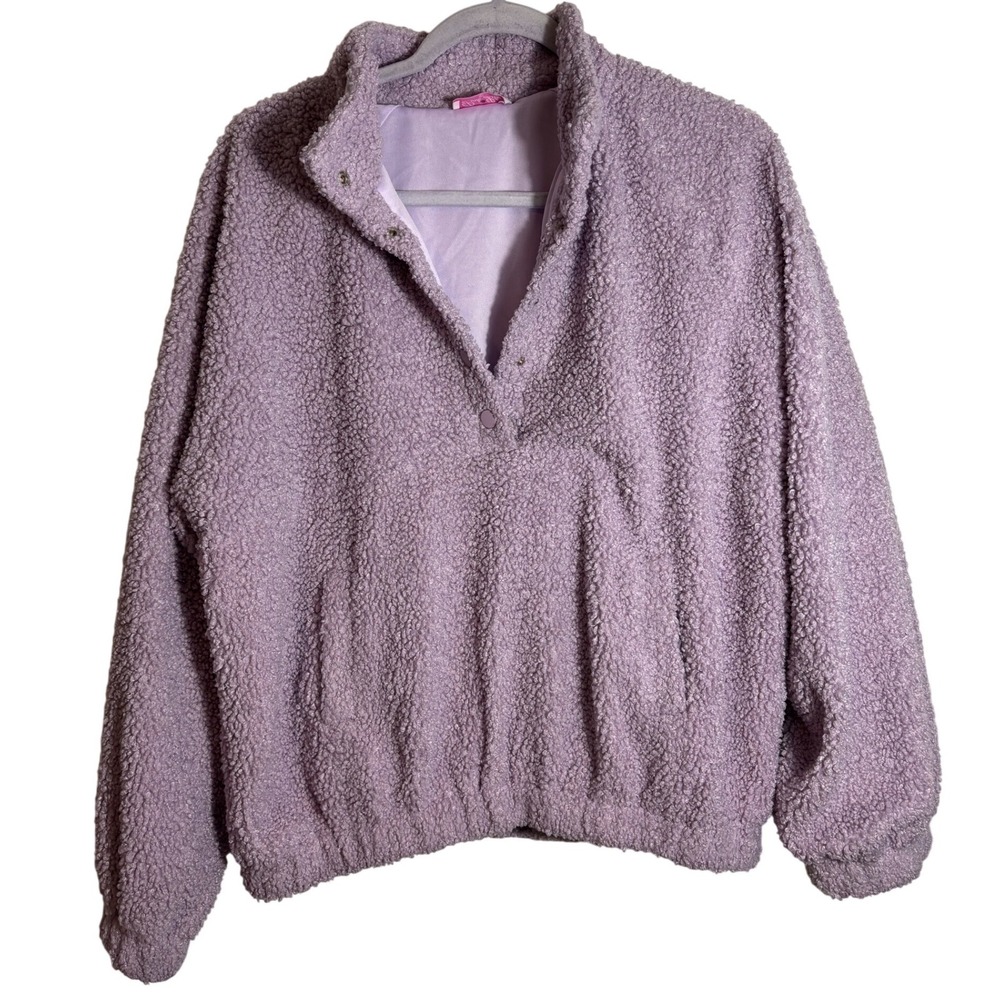 Pink Lily Lavender‎ Purple Warm Sherpa Quarter-Button Pullover Size L